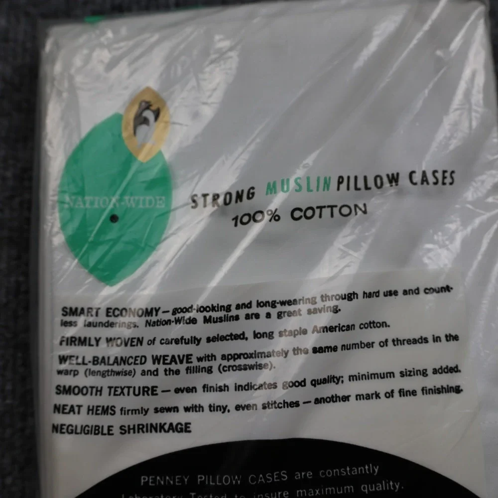 Vintage‎ Penney's Nation-Wide Muslin Pillow Cases 42x36 100% Cotton NIP Set Of 2